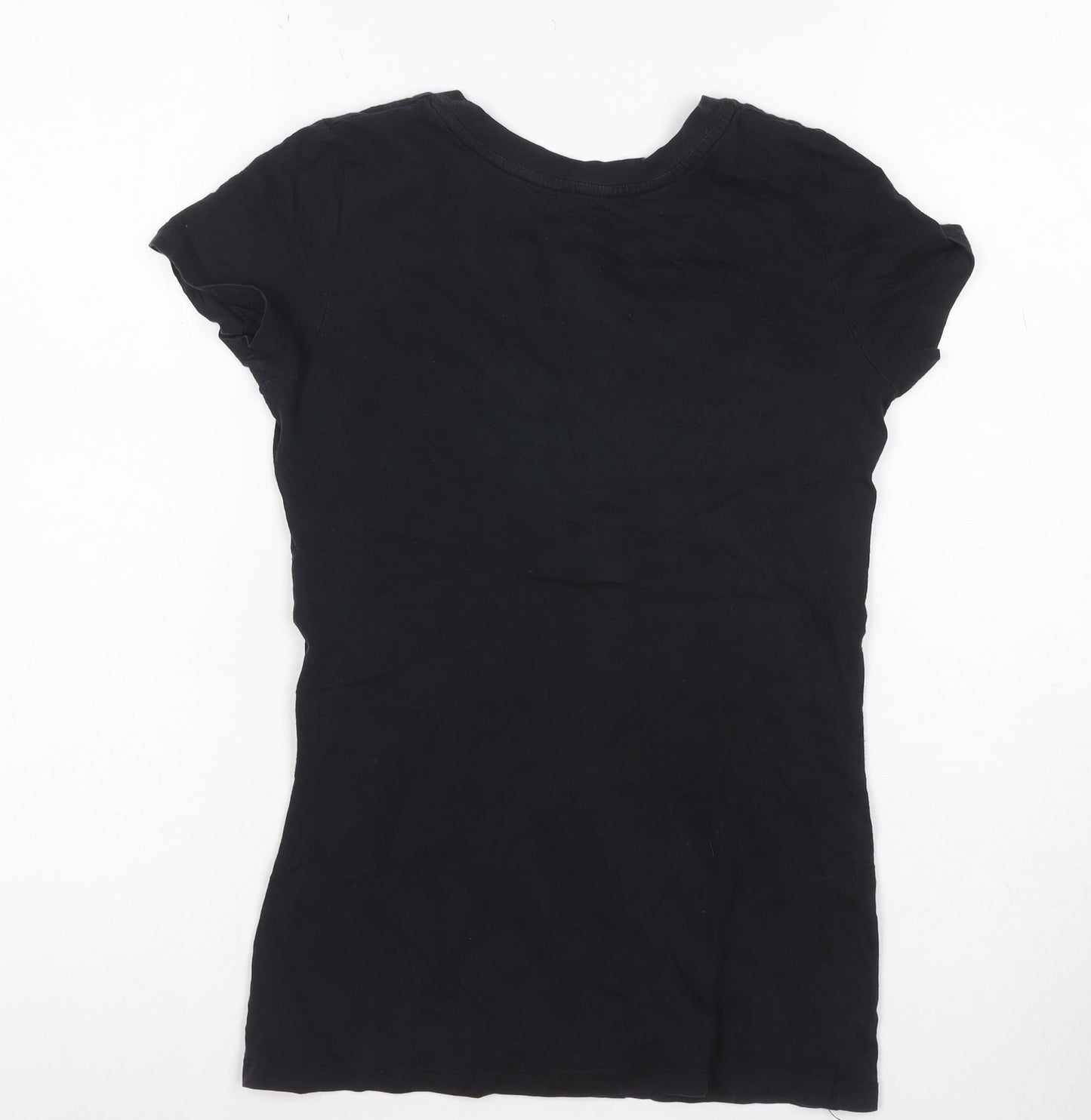 Armani Exchange Womens Black XS V-Neck Angel Wing Graphic Cotton T-Shirt