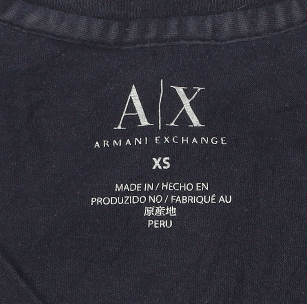 Armani Exchange Womens Black XS V-Neck Angel Wing Graphic Cotton T-Shirt