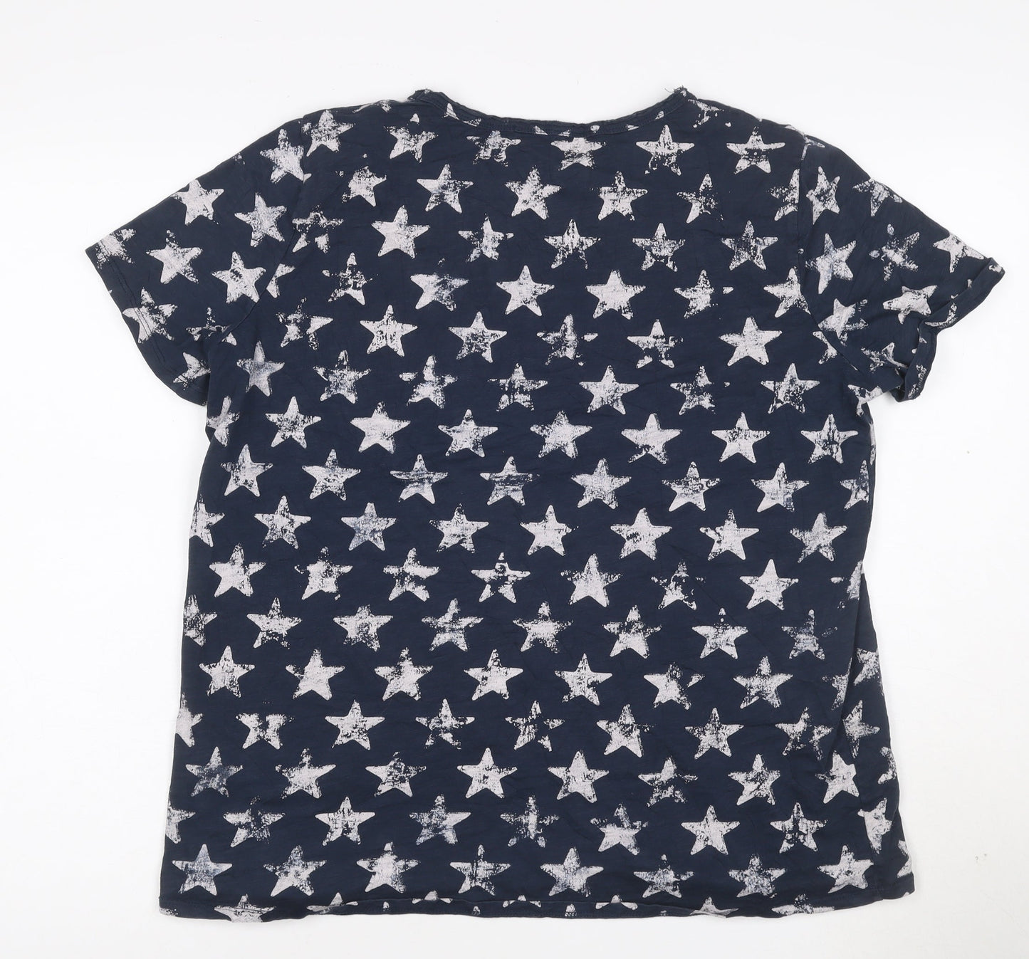 Monari Women's Blue Star Sequin Pocket Cotton T-Shirt Size 16