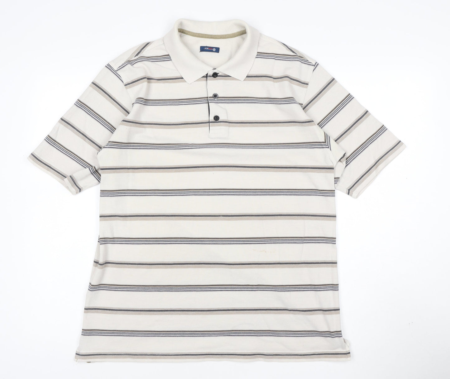 West Rock Men's Beige Striped Polo Shirt Size L Cotton Blend