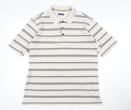 West Rock Men's Beige Striped Polo Shirt Size L Cotton Blend