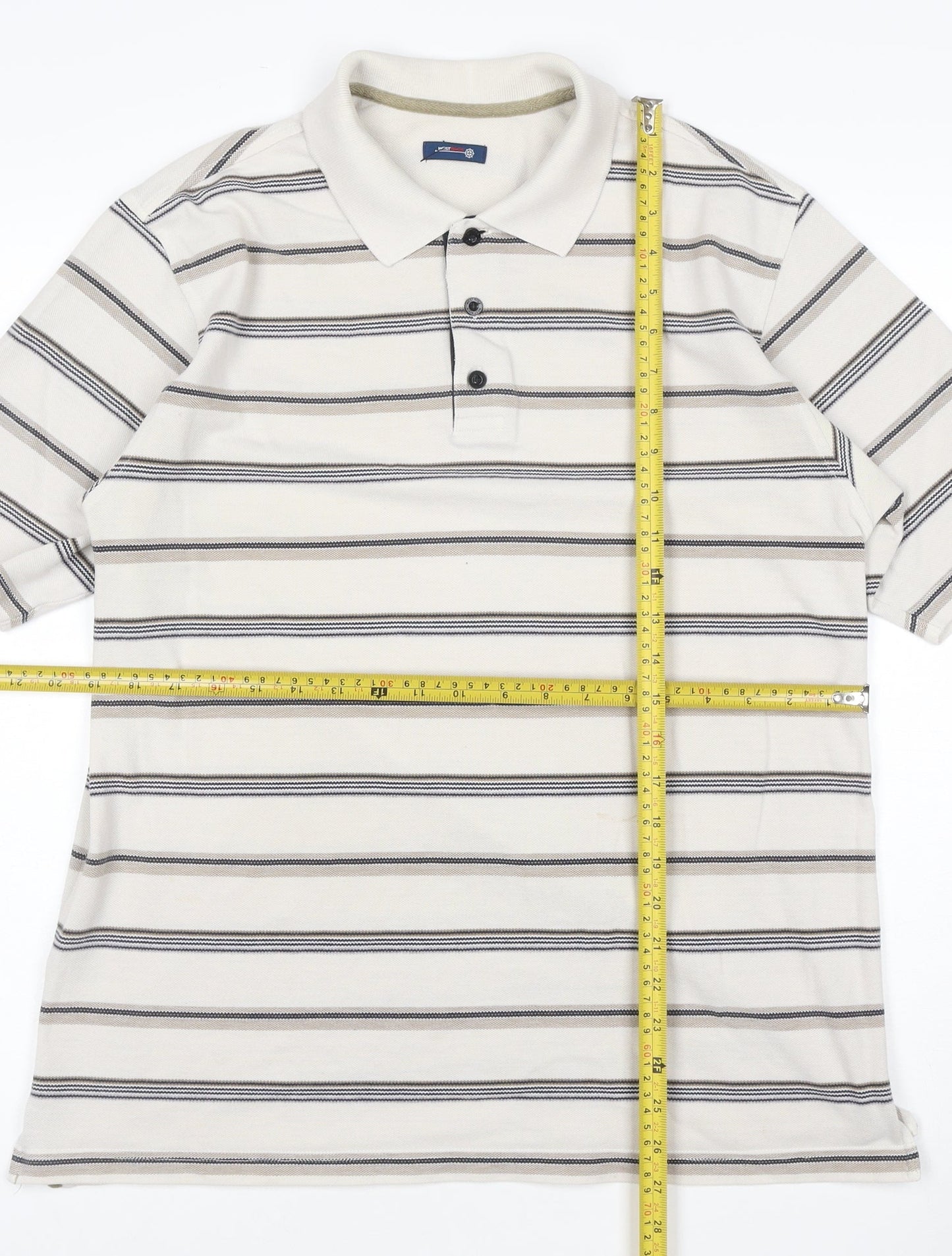 West Rock Men's Beige Striped Polo Shirt Size L Cotton Blend