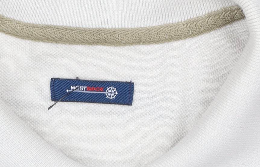 West Rock Men's Beige Striped Polo Shirt Size L Cotton Blend