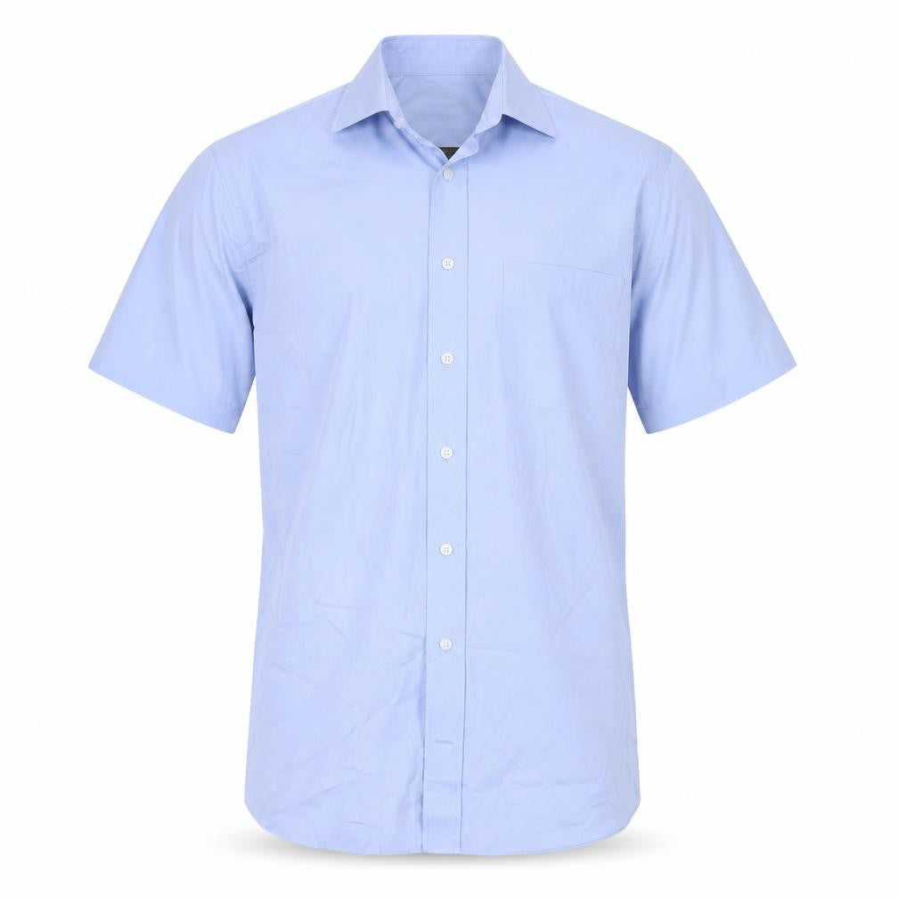 Marks & Spencer Men's Blue Short Sleeve Regular Fit Cotton Blend Shirt Size 15