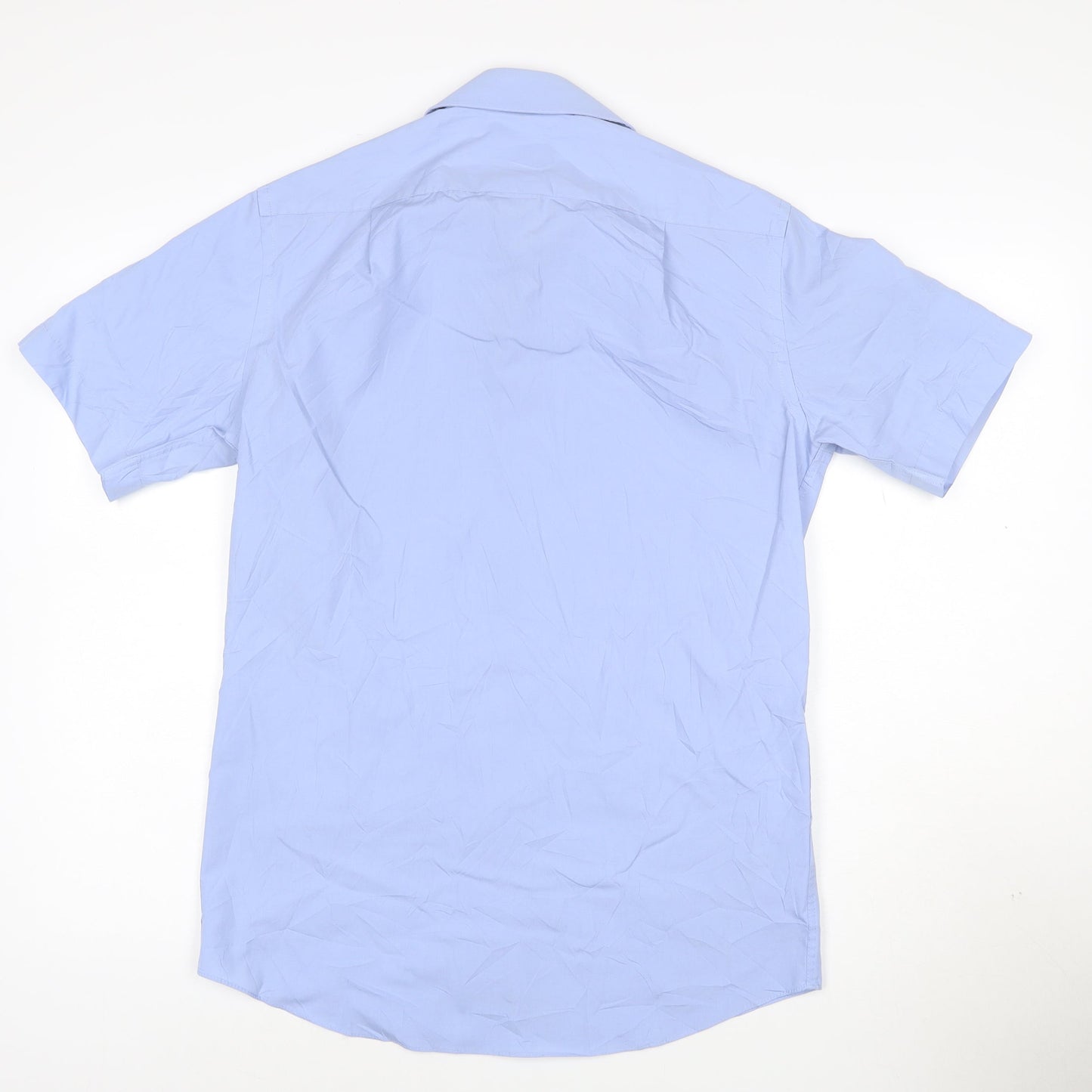 Marks and Spencer Men's Blue Short Sleeve Regular Fit Cotton Blend Shirt Size 15