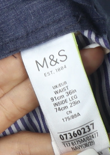 Marks and Spencer Men's Blue Chino Trousers 36W 29L Cotton Blend
