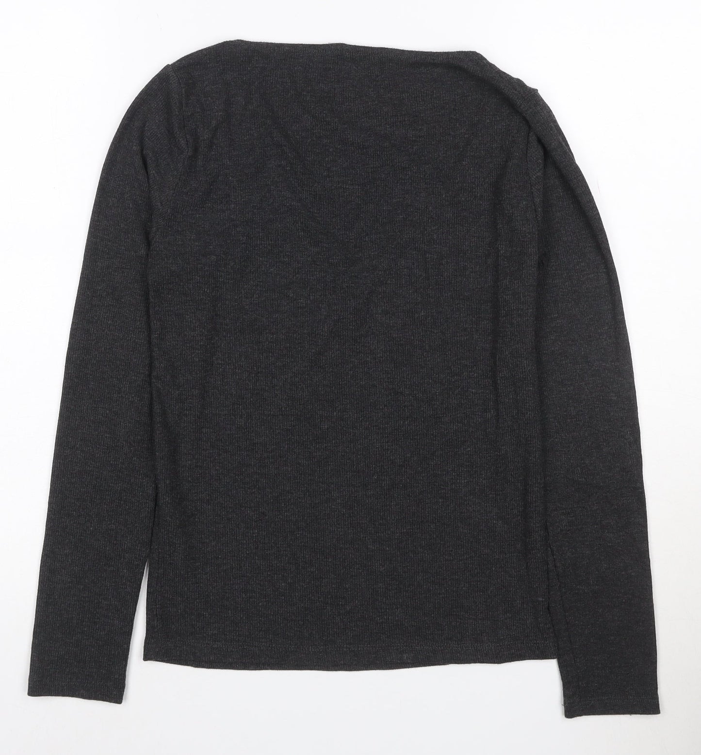 Stradivarius Women’s Grey Long Sleeve Lace V-Neck Stretch Top Size 12