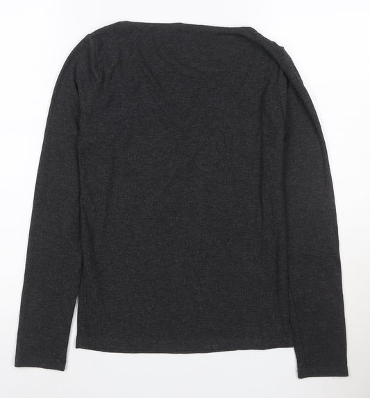 Stradivarius Women’s Grey Long Sleeve Lace V-Neck Stretch Top Size 12