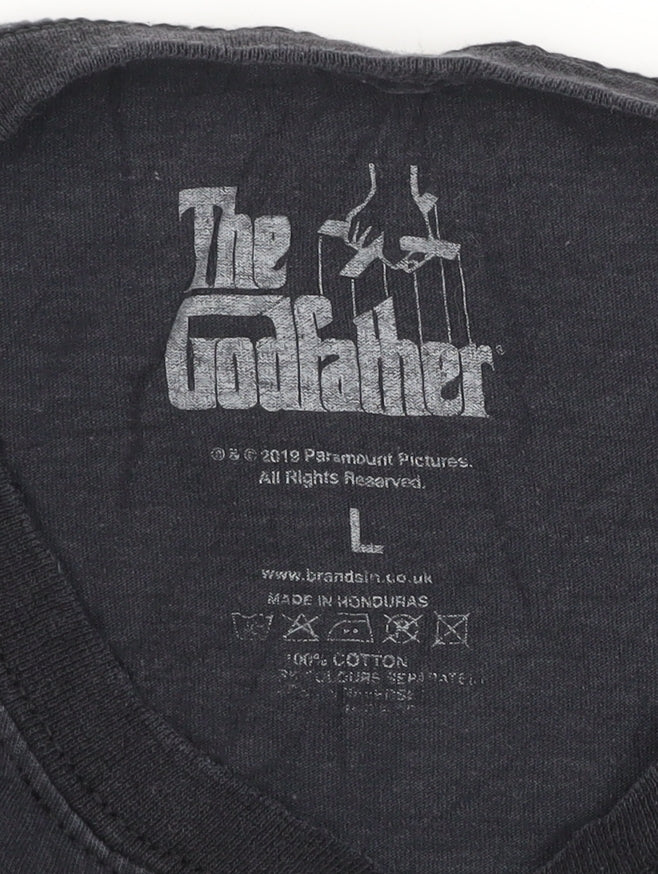 The Godfather Men's Black Cotton Graphic Print T-Shirt Size L