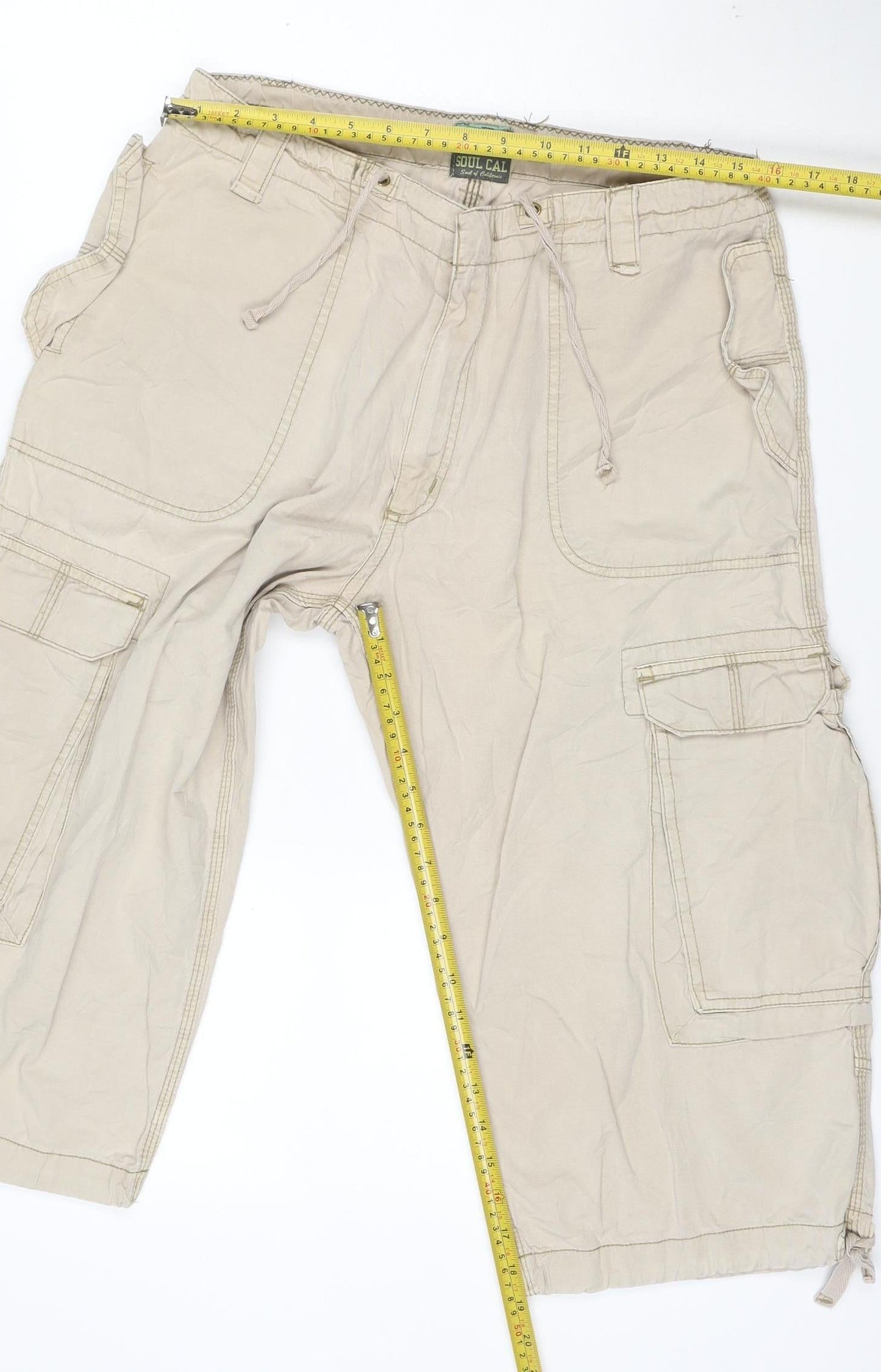SoulCal Men's Beige Cargo Trousers M Lightweight Cotton Drawstring