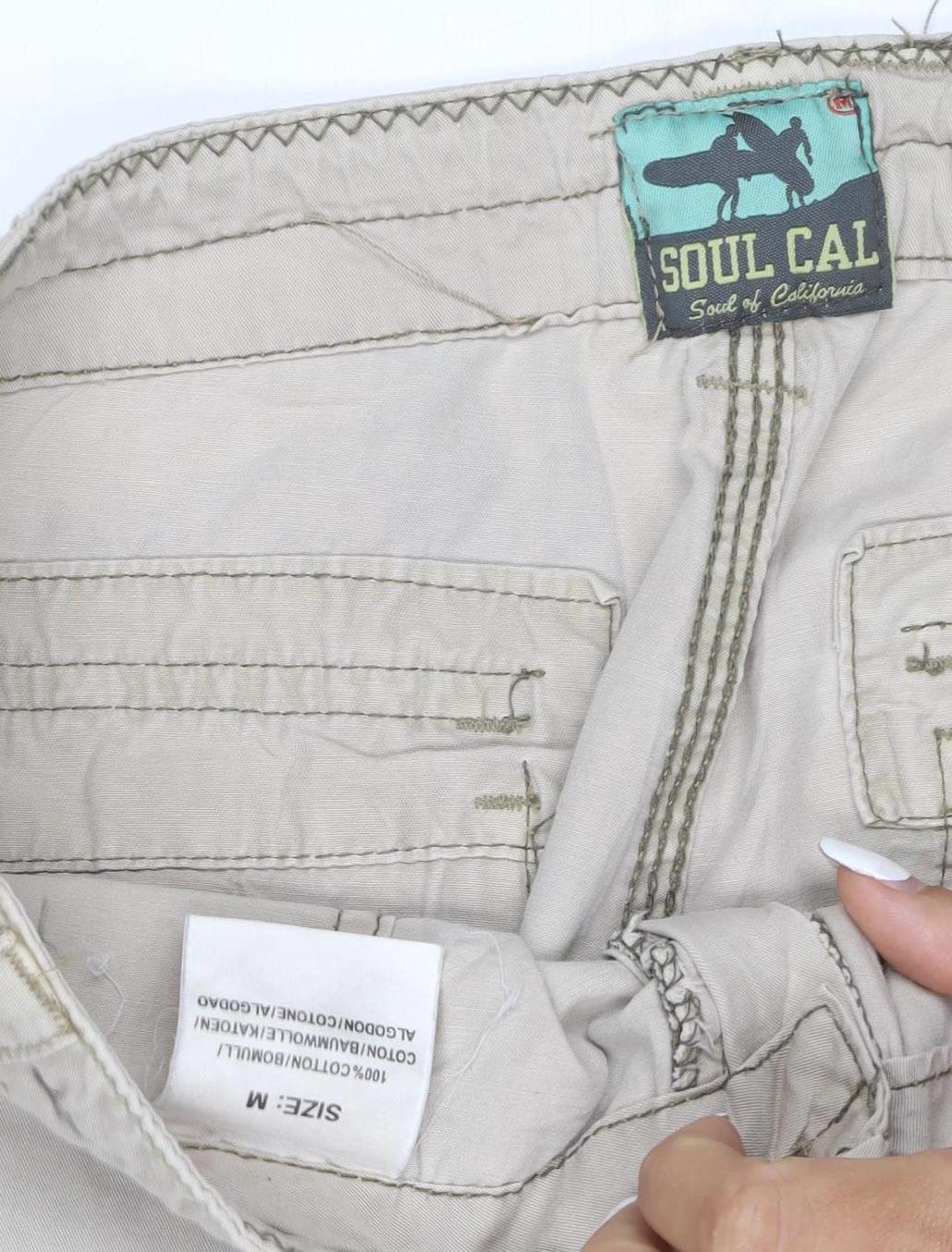 SoulCal Men's Beige Cargo Trousers M Lightweight Cotton Drawstring