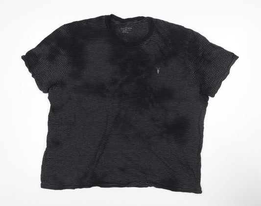 AllSaints Men's Black Striped Crew Neck T-Shirt XL Organic Cotton