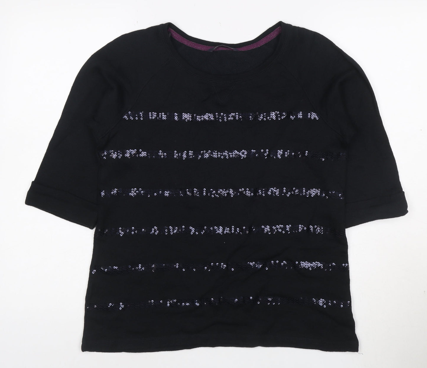 Marks and Spencer Women’s Black Sequin Striped 3/4 Sleeve T-Shirt Size 14