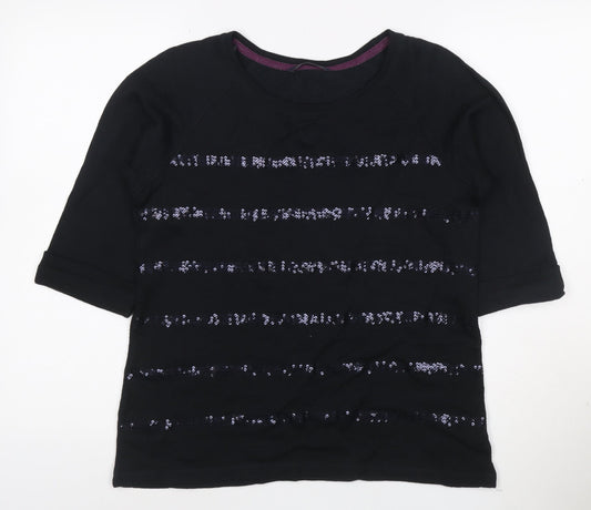 Marks and Spencer Women’s Black Sequin Striped 3/4 Sleeve T-Shirt Size 14