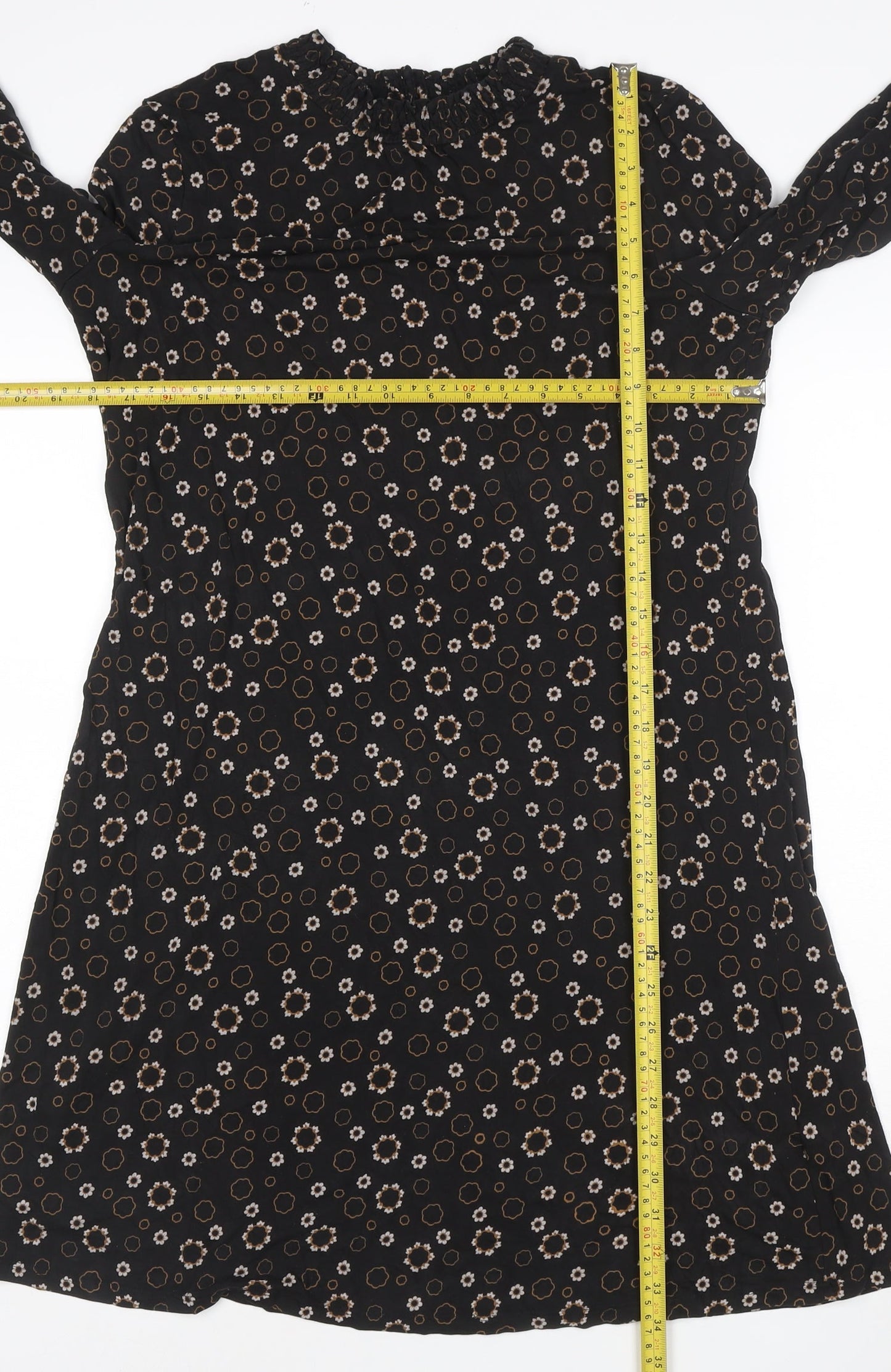 Marks and Spencer Women’s Black Floral Shift Dress Size 14 Long Sleeve