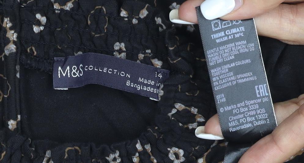 Marks and Spencer Women’s Black Floral Shift Dress Size 14 Long Sleeve