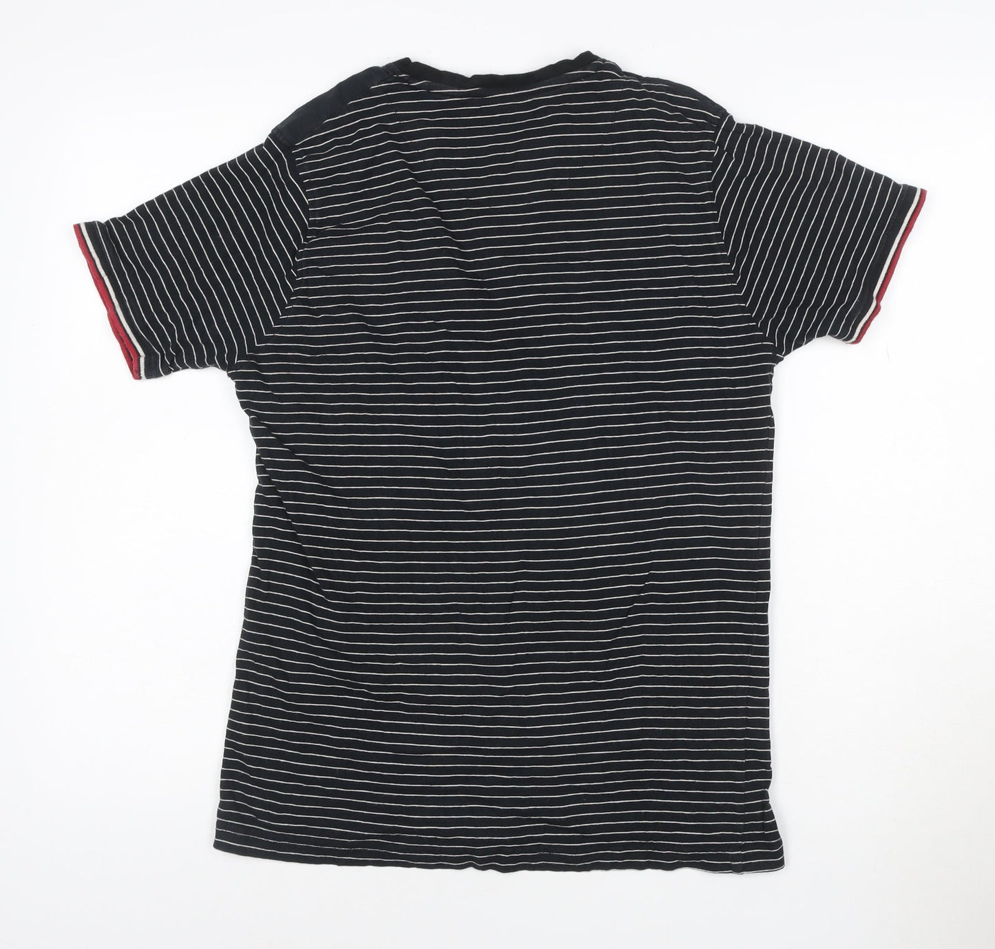 Urban Spirit Men's Black Striped Henley Polo Shirt Size M