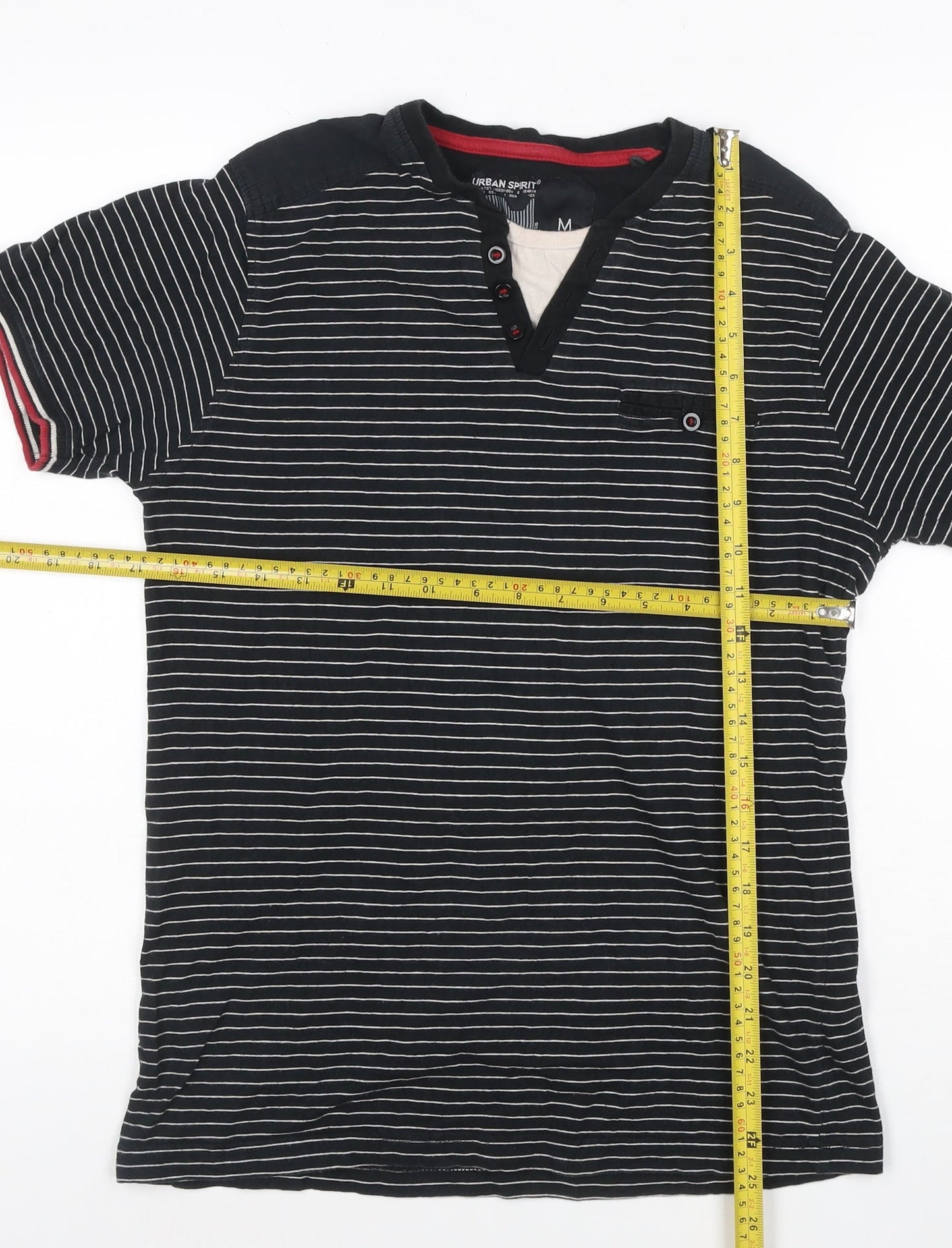 Urban Spirit Men's Black Striped Henley Polo Shirt Size M