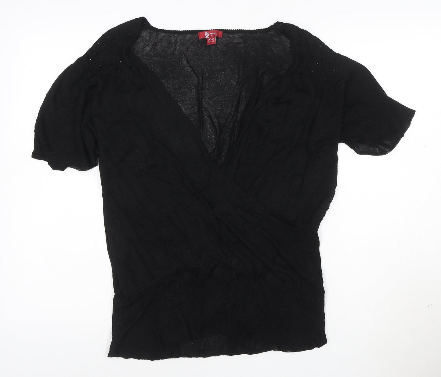 Morgan Women’s Black Viscose V-Neck Beaded Short Sleeve Jumper Size 20