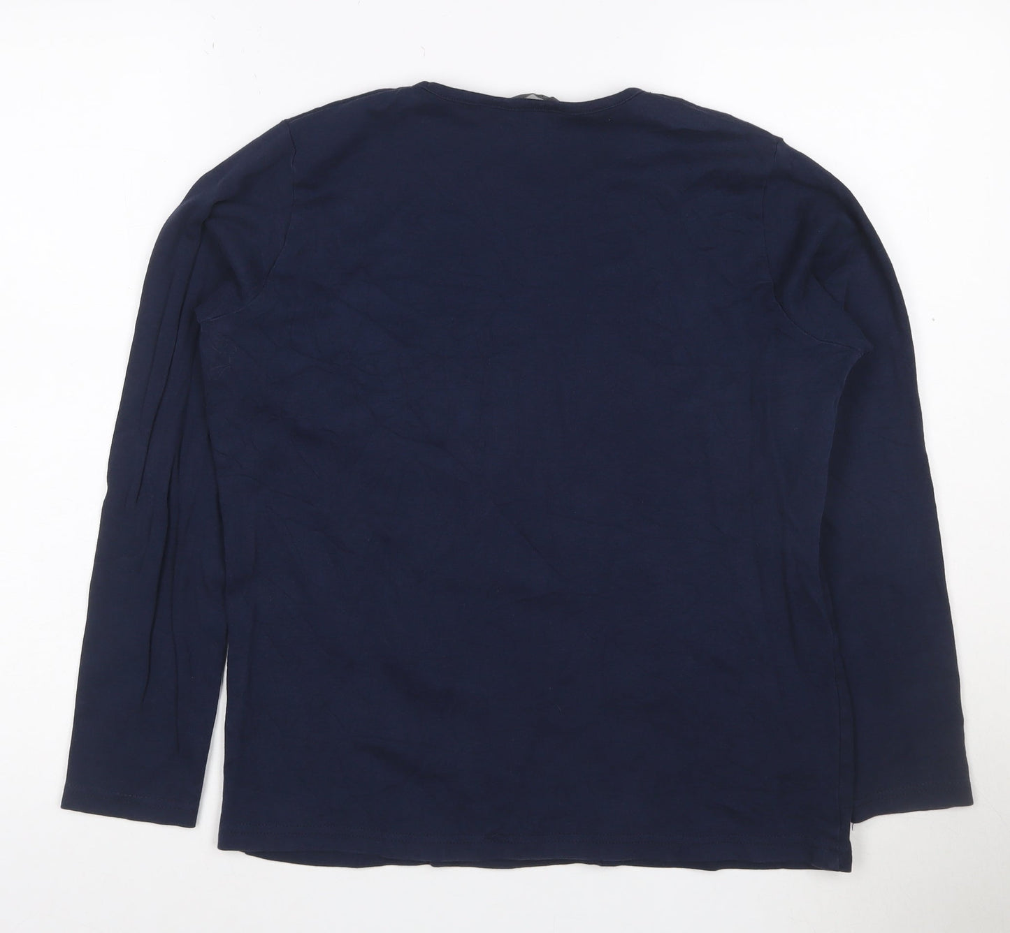 Isle Essentials Womens Blue Sequin Christmas Long Sleeve Cotton T-Shirt Size M