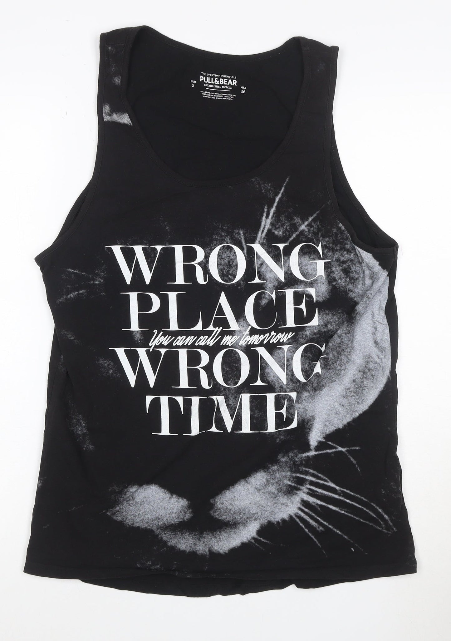 Pull&Bear Men's Black Sleeveless Graphic T-Shirt Size S 100% Cotton