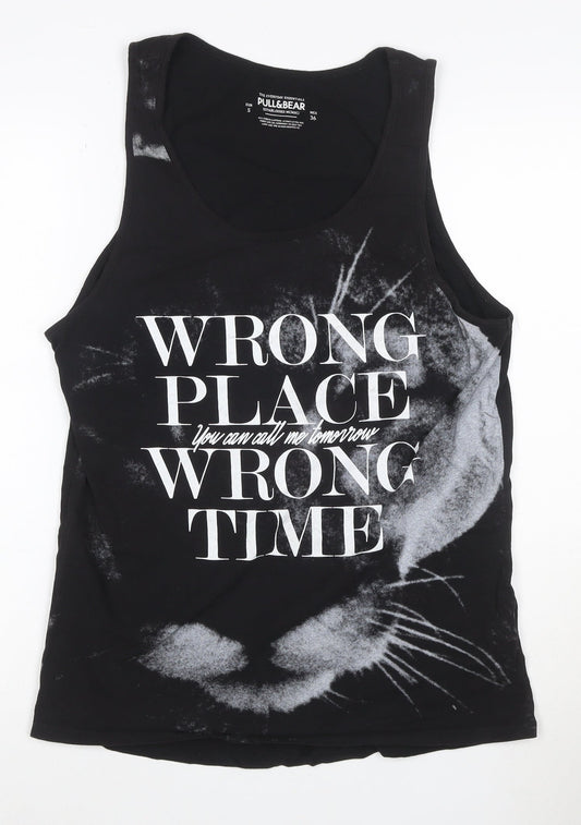 Pull&Bear Men's Black Sleeveless Graphic T-Shirt Size S 100% Cotton