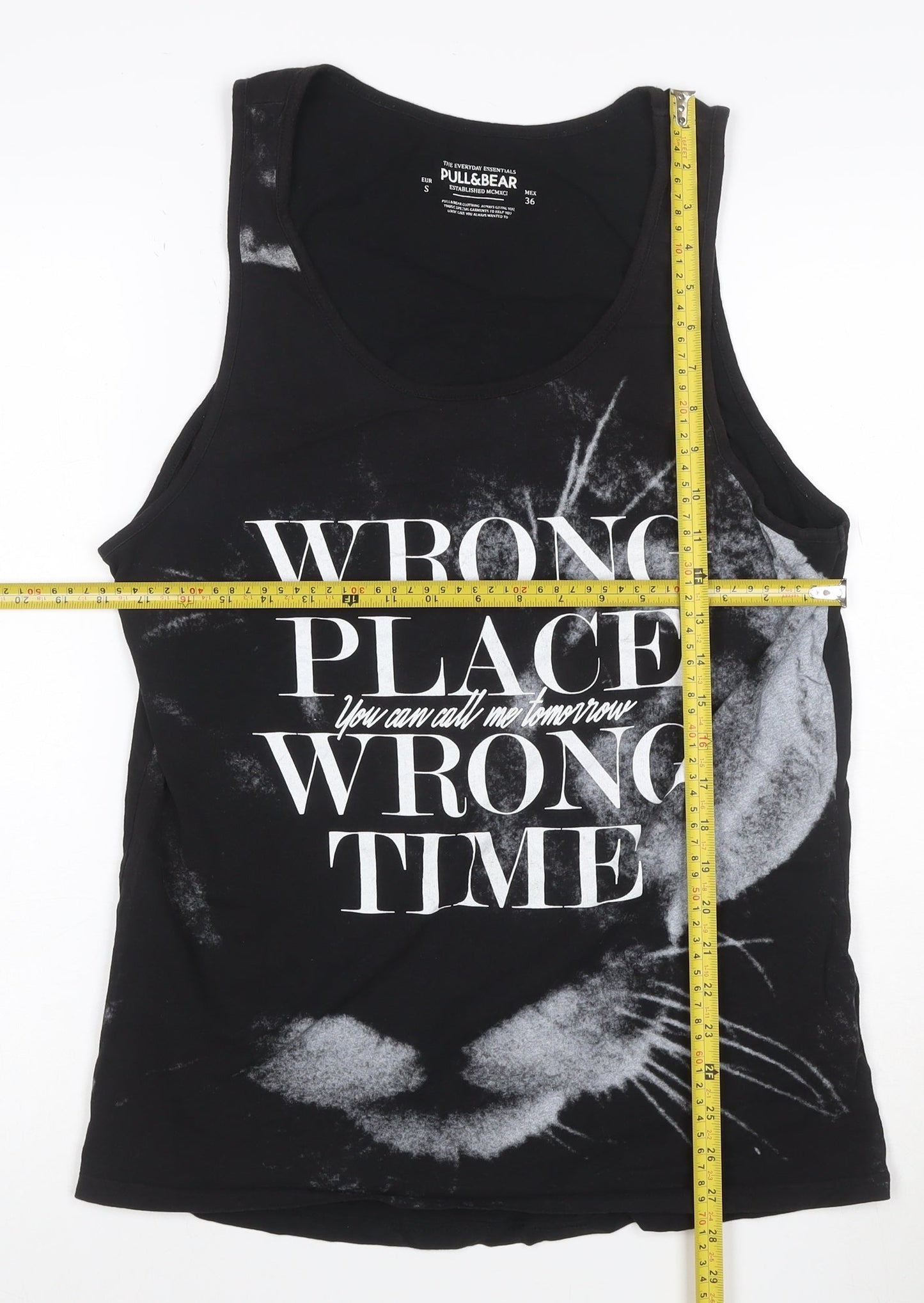 Pull&Bear Men's Black Sleeveless Graphic T-Shirt Size S 100% Cotton