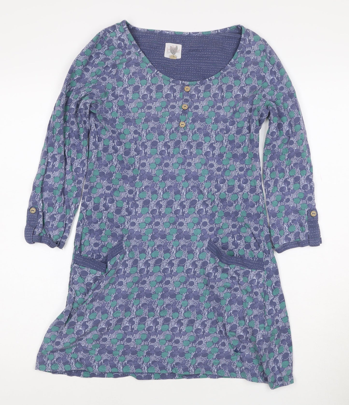 Palava Women’s Blue Green Patterned Jersey Shirt Dress Size 12