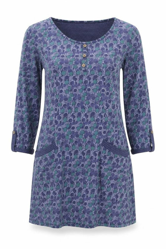Palava Women’s Blue Green Patterned Jersey Shirt Dress Size 12