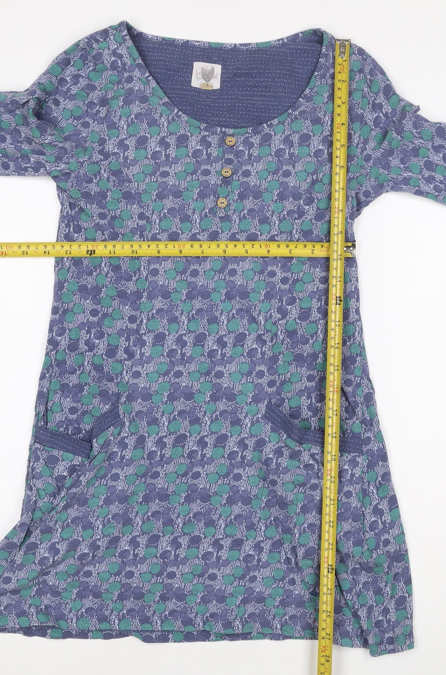 Palava Women’s Blue Green Patterned Jersey Shirt Dress Size 12
