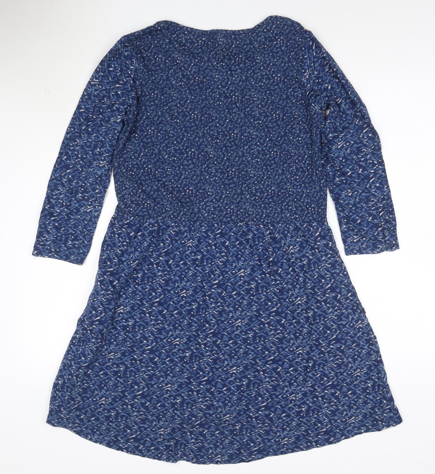 Fat Face Women Blue Long Sleeve Hi-Low Cotton Blend Casual Dress UK 10