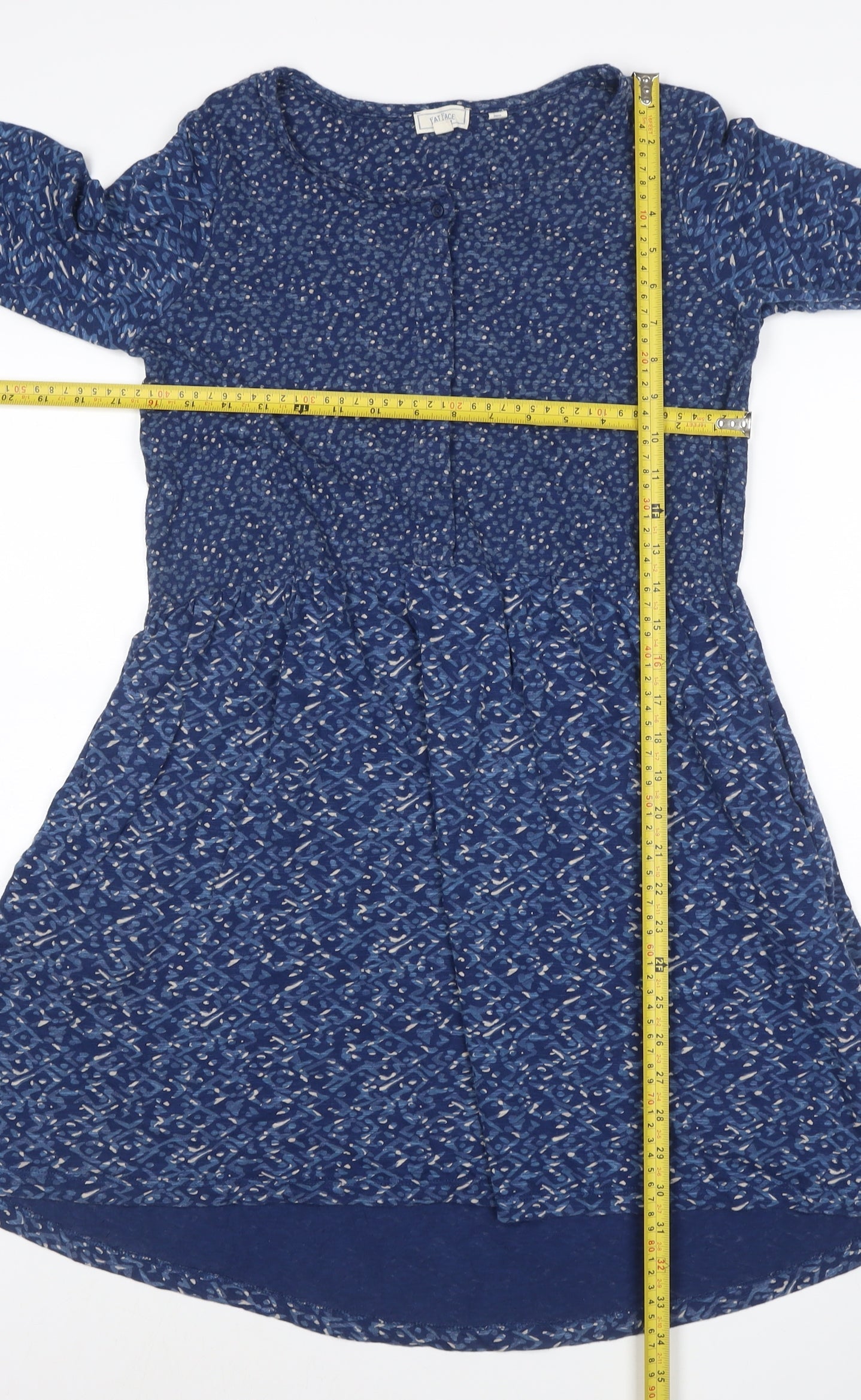 Fat Face Women Blue Long Sleeve Hi-Low Cotton Blend Casual Dress UK 10