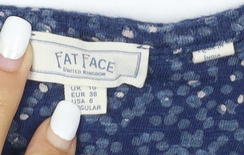 Fat Face Women Blue Long Sleeve Hi-Low Cotton Blend Casual Dress UK 10