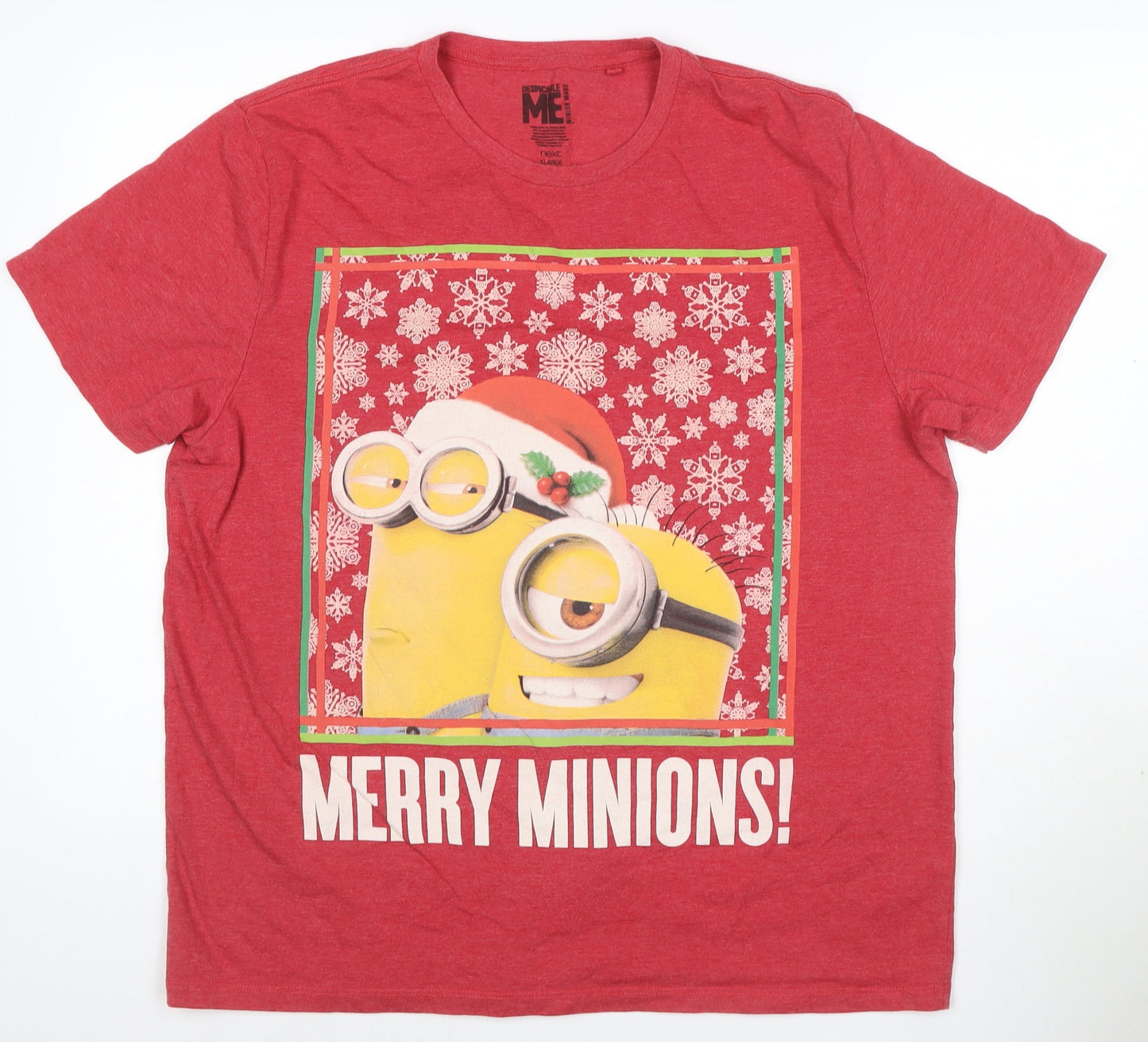 Next Men's Red Merry Minions Christmas T-Shirt XL Cotton Blend