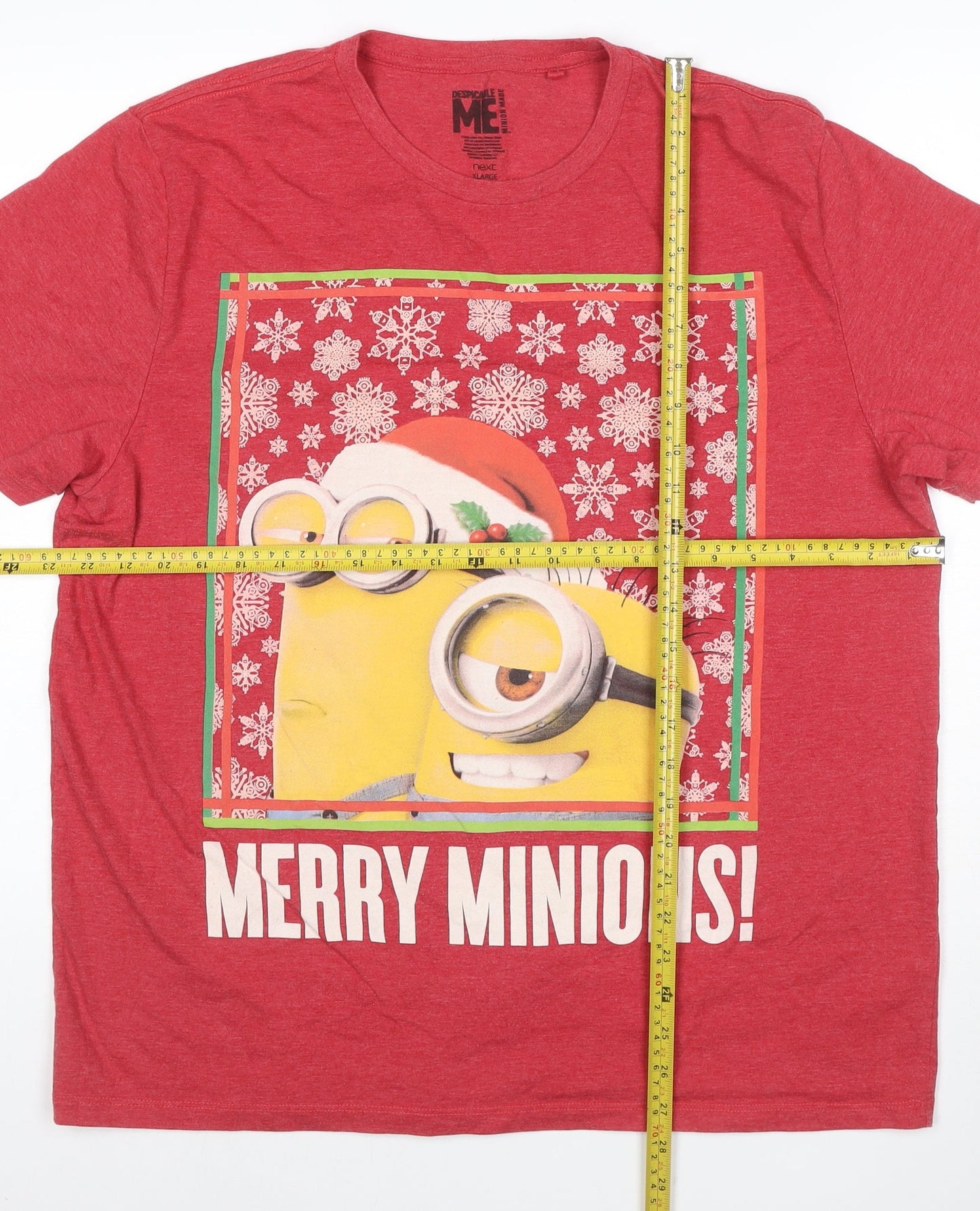 Next Men's Red Merry Minions Christmas T-Shirt XL Cotton Blend