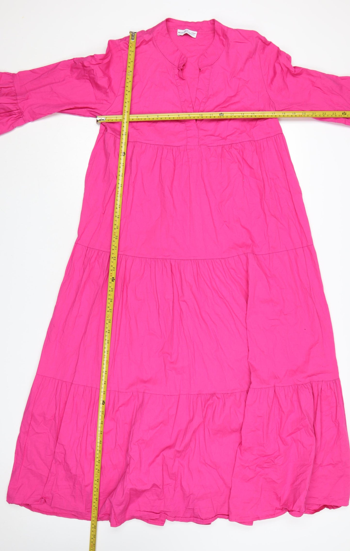 Blue Navy Women's Pink Midi Trapeze Dress M 3/4 Sleeve V-Neck