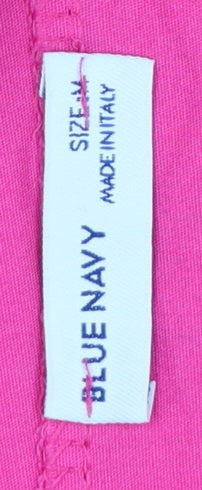Blue Navy Women's Pink Midi Trapeze Dress M 3/4 Sleeve V-Neck