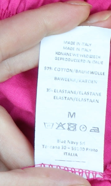 Blue Navy Women's Pink Midi Trapeze Dress M 3/4 Sleeve V-Neck