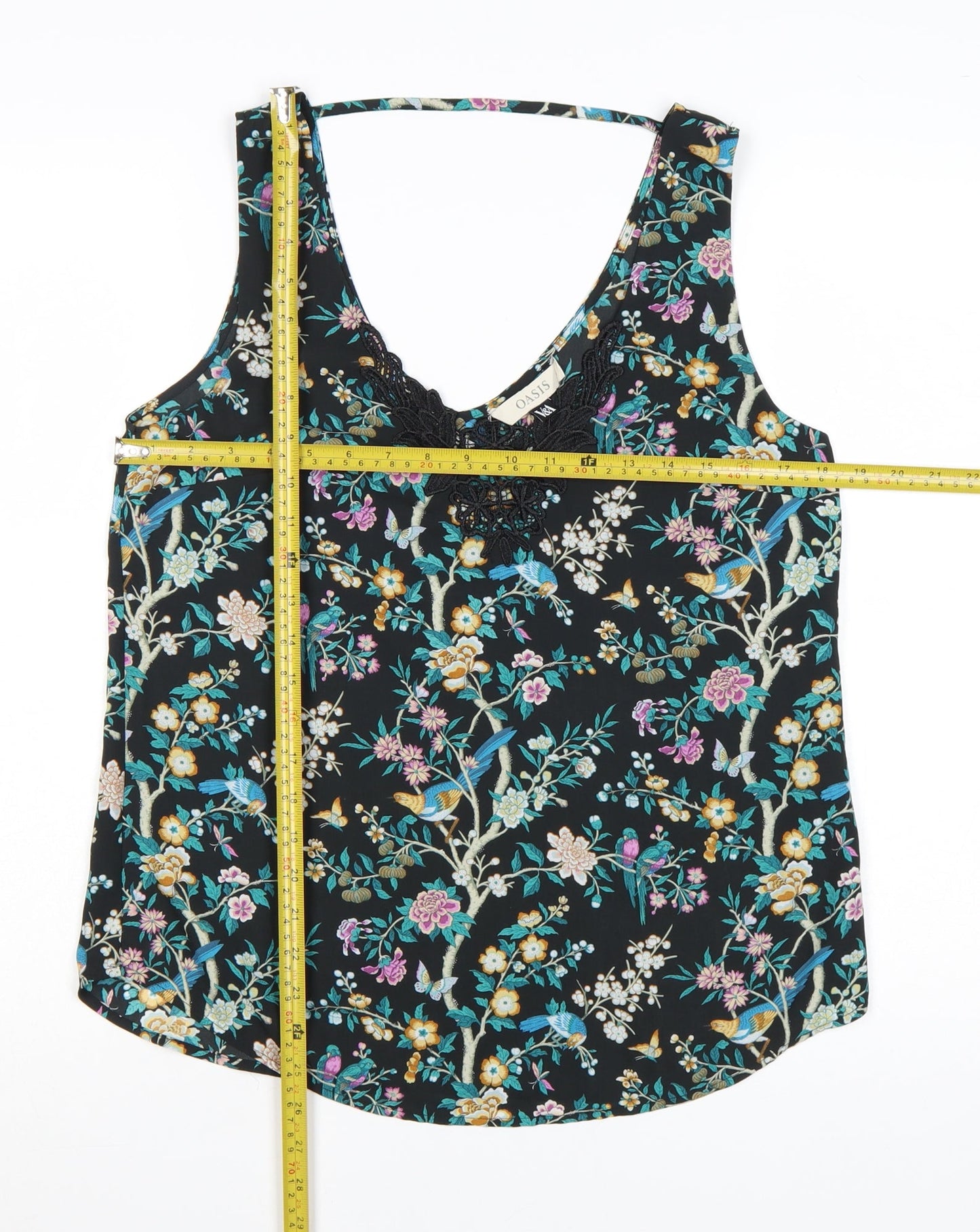Oasis Women Black Floral Lace Trim Camisole Top Size 12