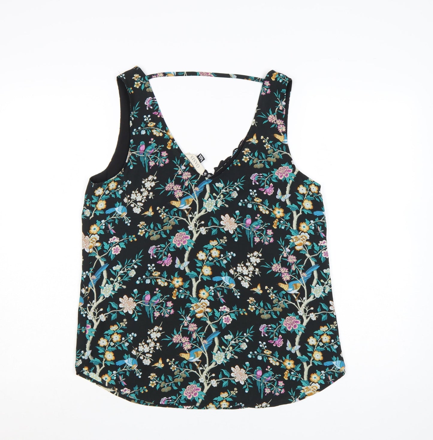 Oasis Women Black Floral Lace Trim Camisole Top Size 12
