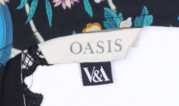 Oasis Women Black Floral Lace Trim Camisole Top Size 12
