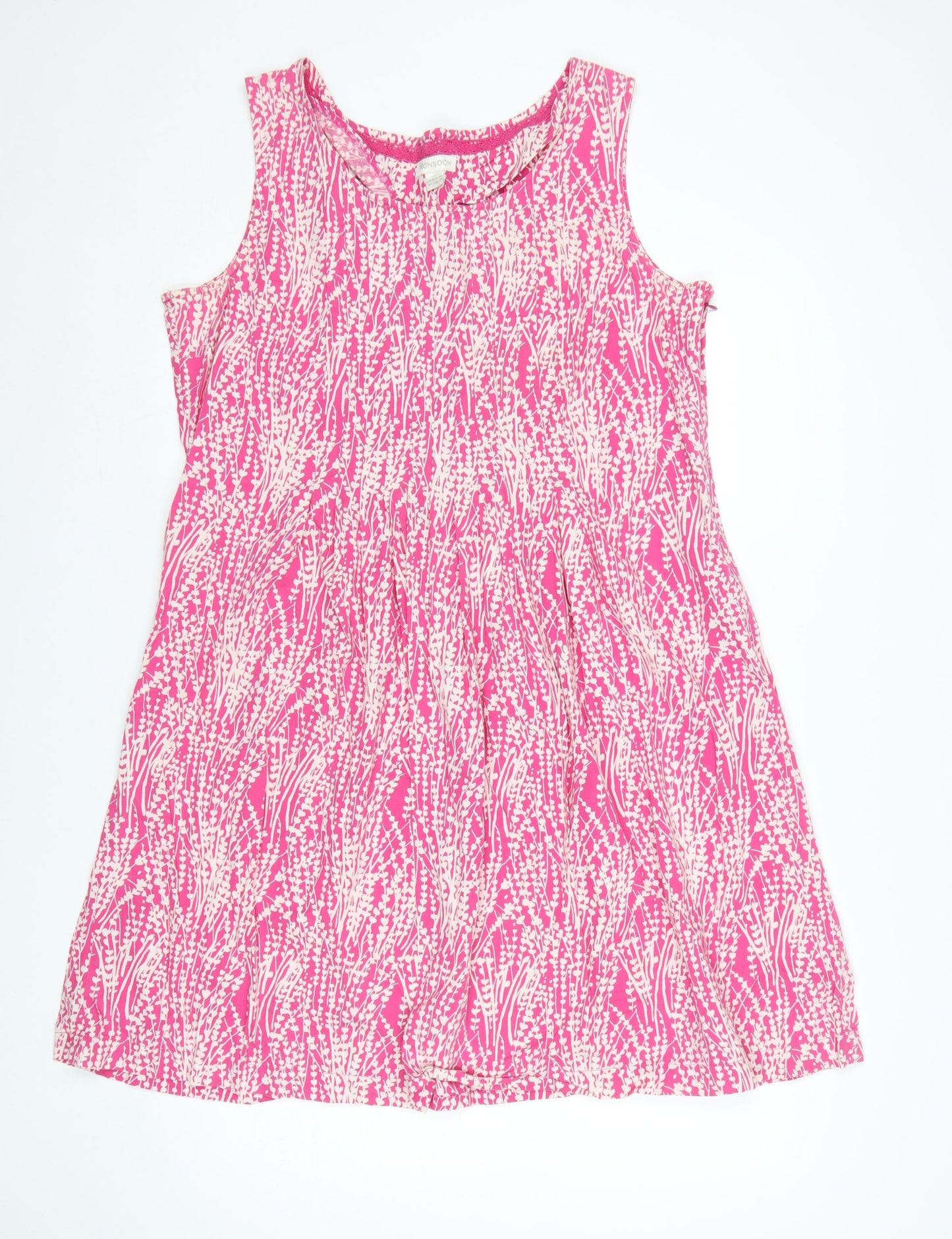 Monsoon Women's Pink Floral Cotton A-Line Sleeveless Dress Size 18