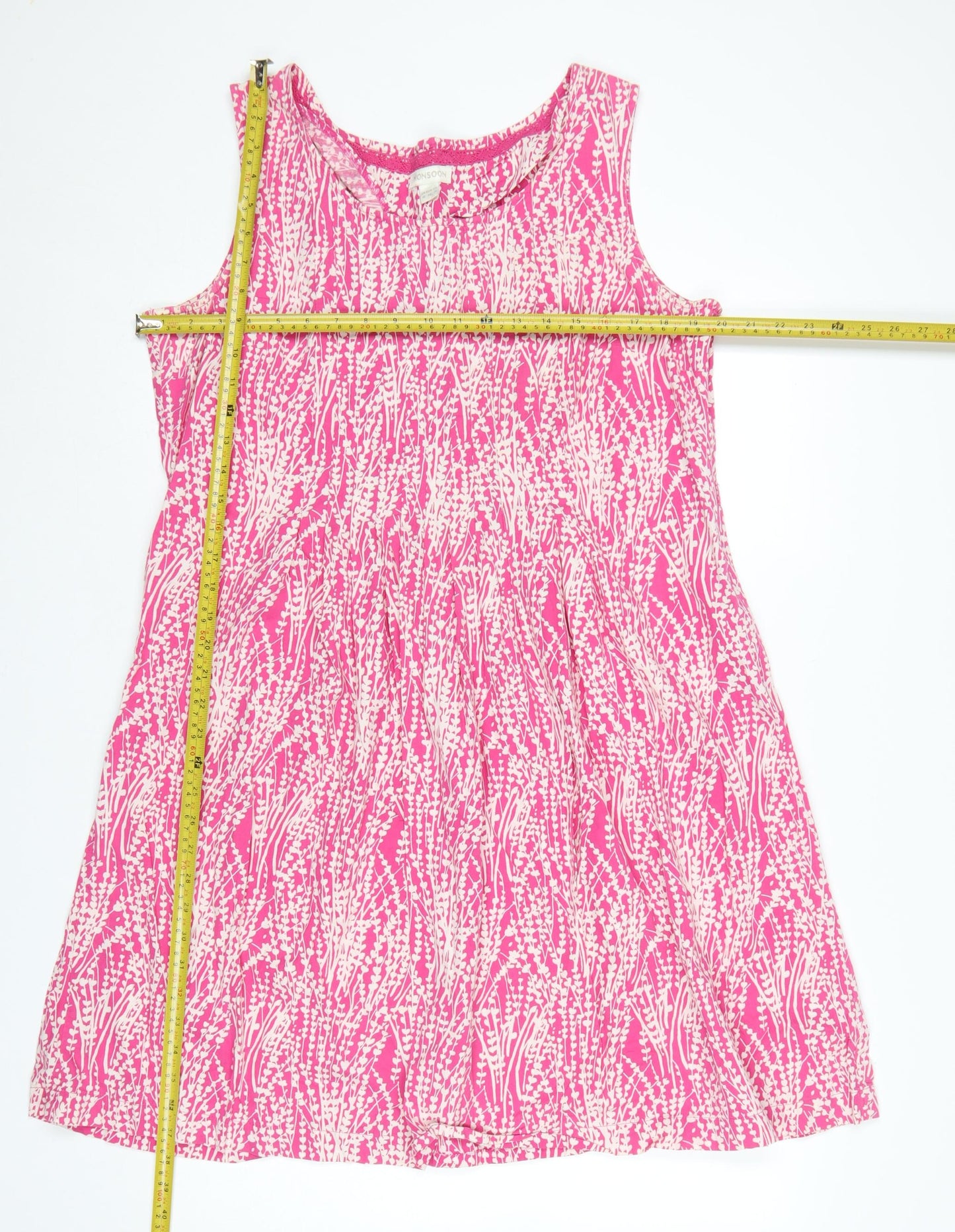 Monsoon Women's Pink Floral Cotton A-Line Sleeveless Dress Size 18
