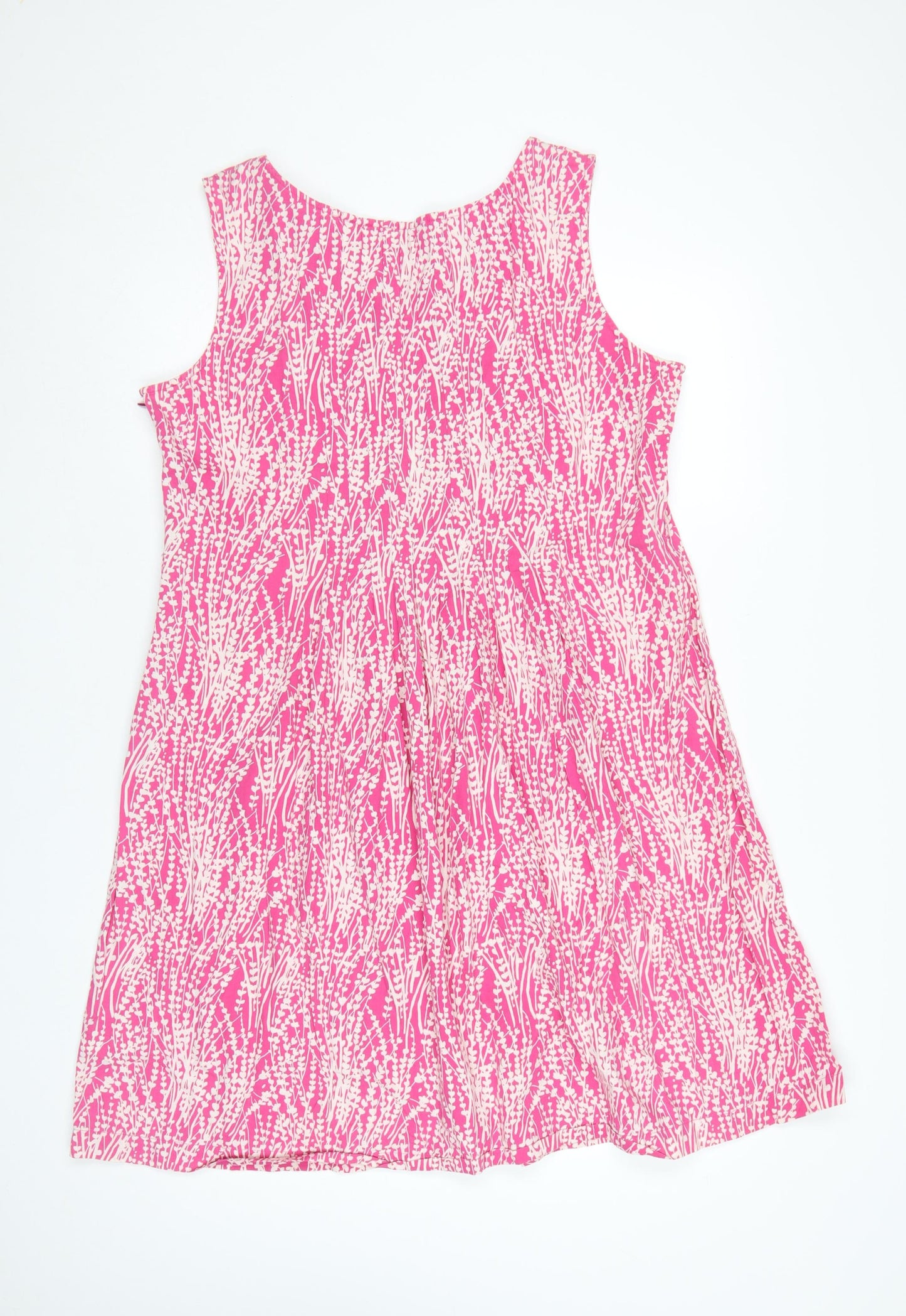 Monsoon Women's Pink Floral Cotton A-Line Sleeveless Dress Size 18
