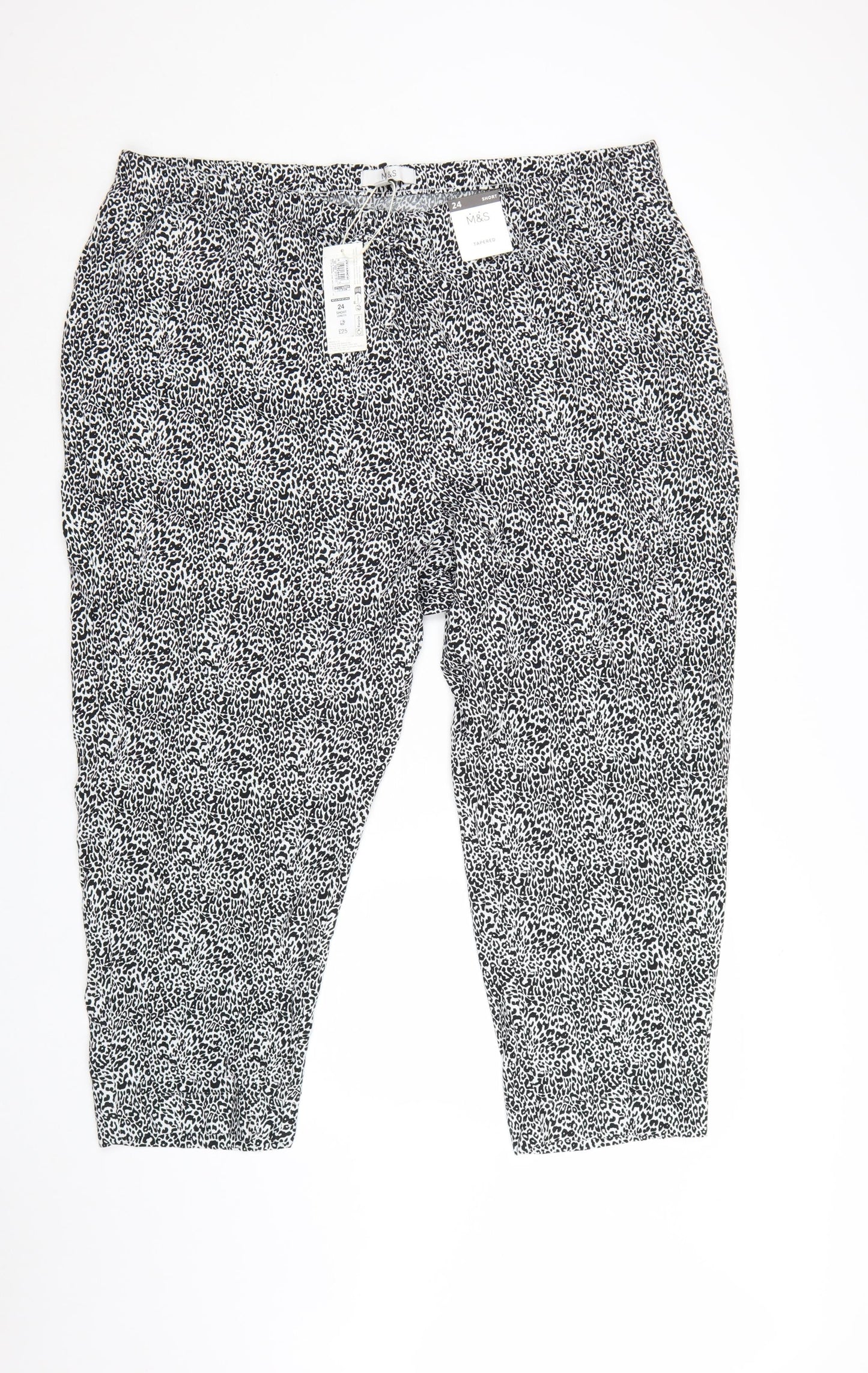 Marks and Spencer Womens Black Animal Print Cropped Trousers Size 24