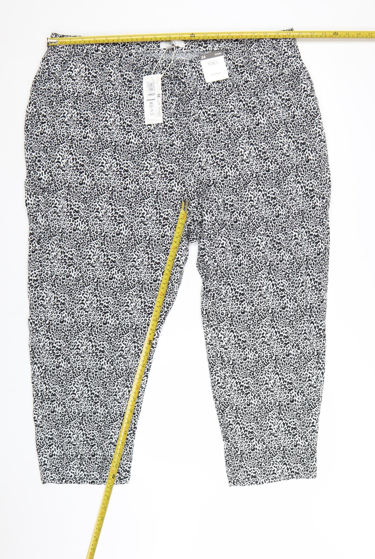 Marks and Spencer Womens Black Animal Print Cropped Trousers Size 24
