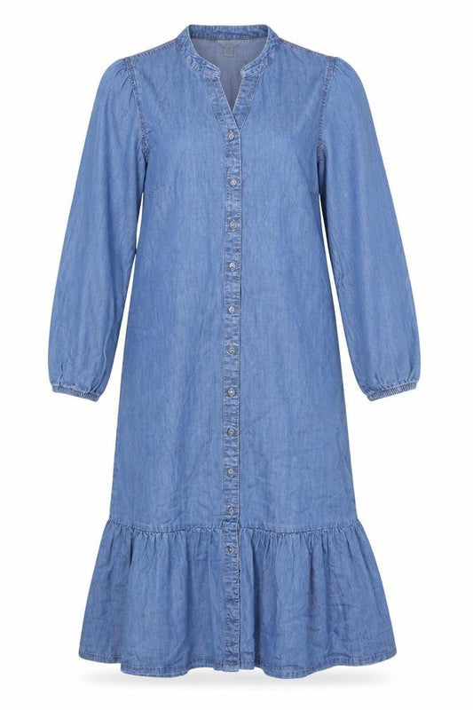 M&Co Women Blue UK10 Denim Shirt Dress Long Sleeve Midi Dress