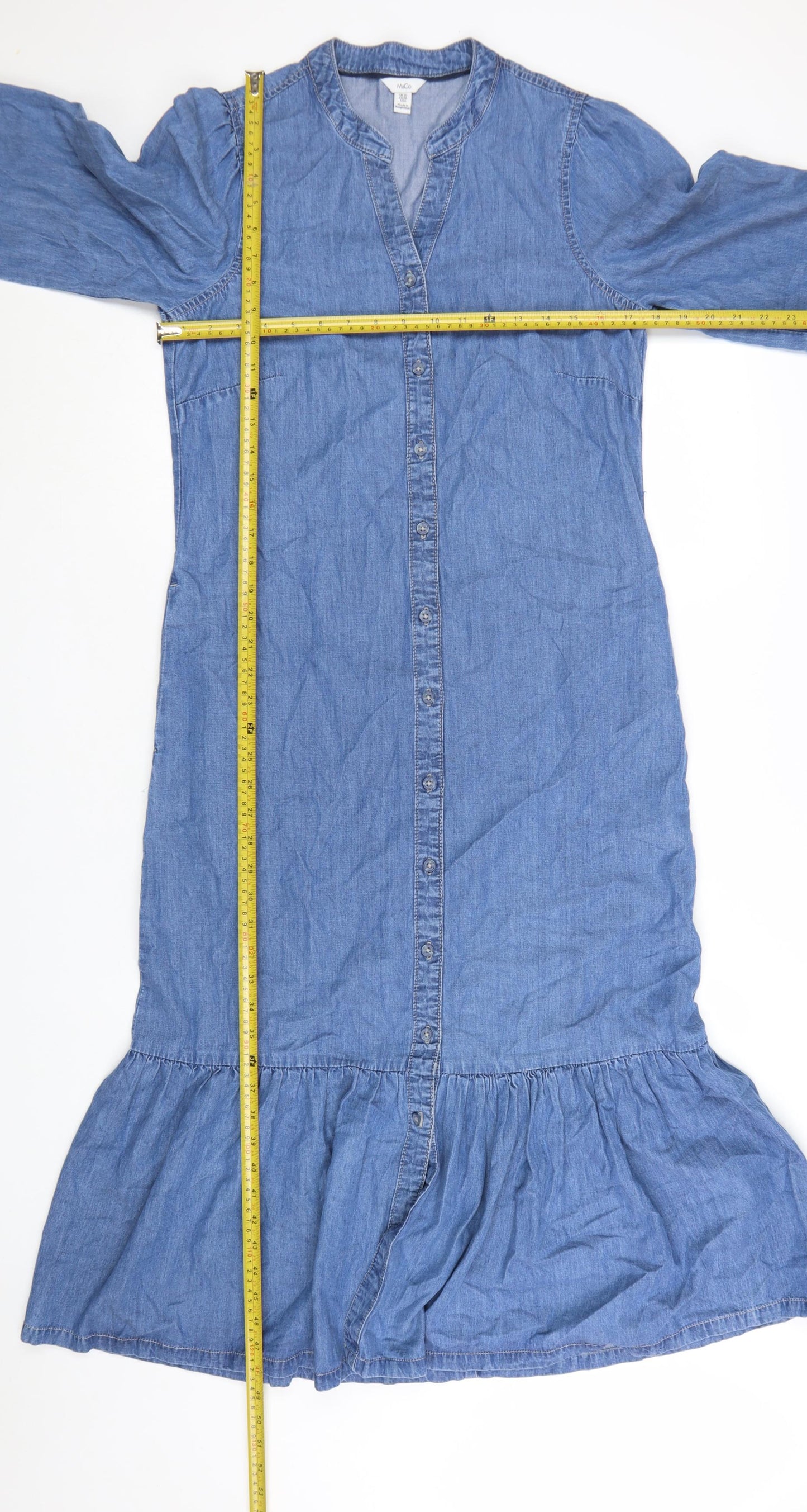 M&Co Women Blue UK10 Denim Shirt Dress Long Sleeve Midi Dress
