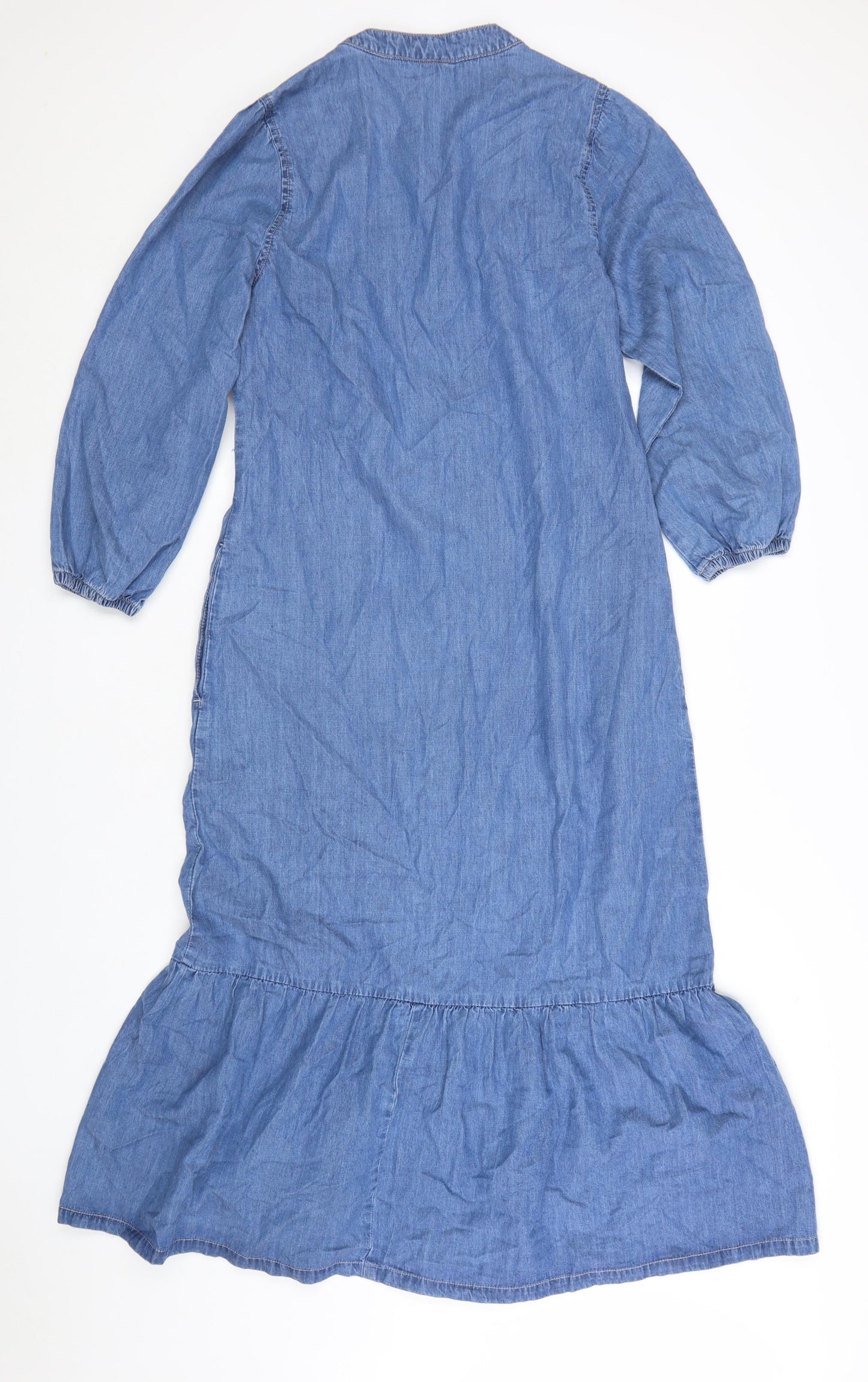 M&Co Women Blue UK10 Denim Shirt Dress Long Sleeve Midi Dress