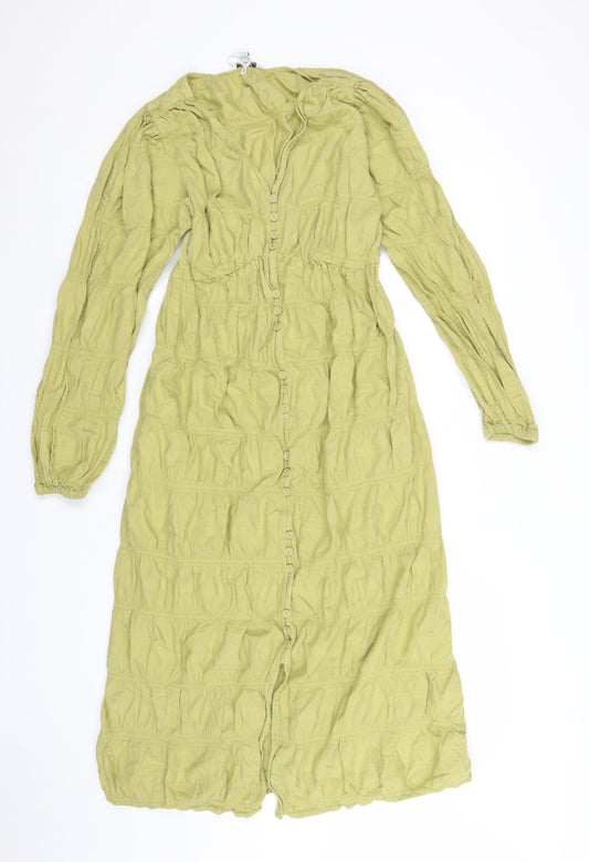 Marks and Spencer Women Green Size 8 A-Line Midi Dress